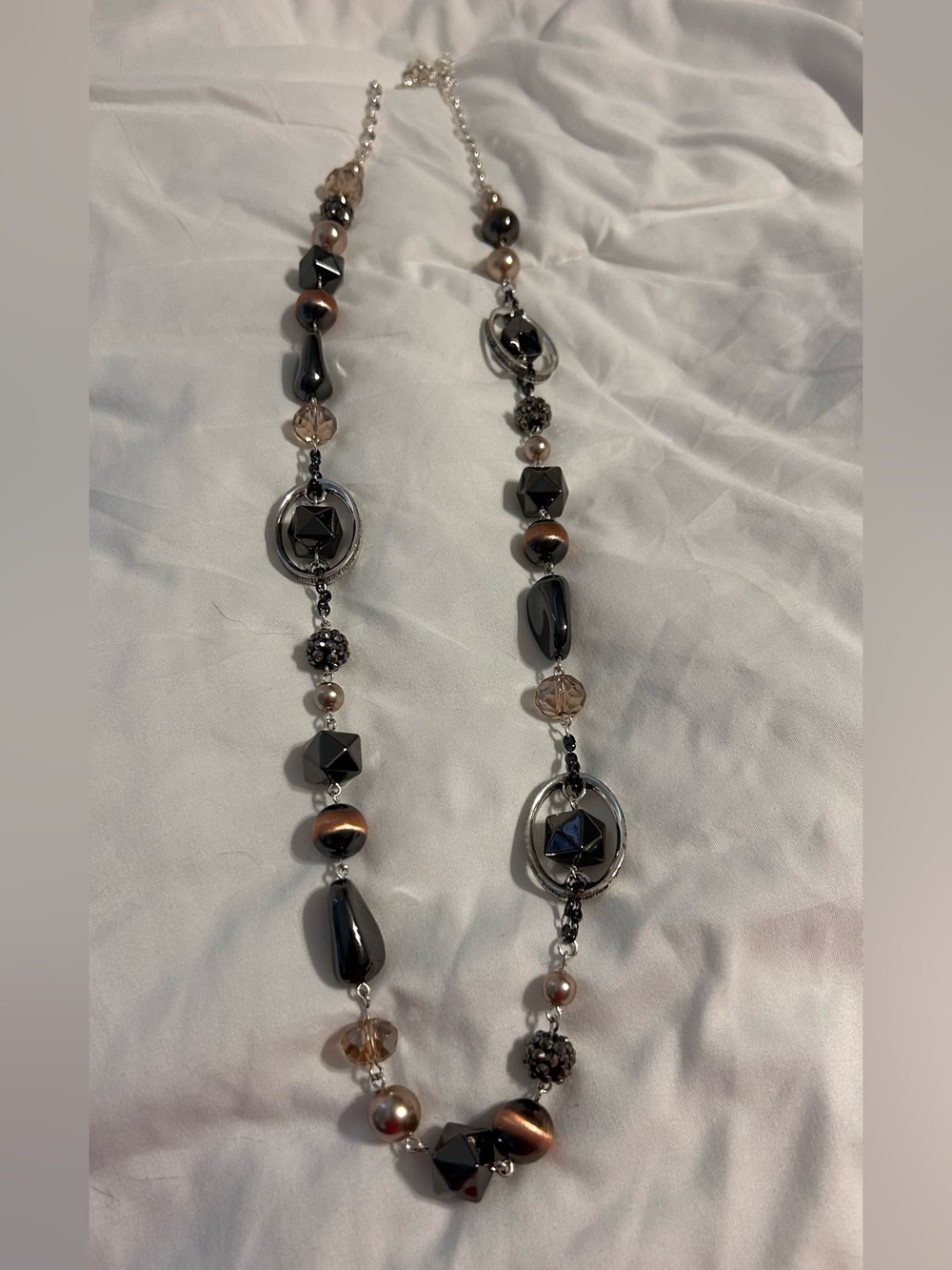 Premier Designs Black and Bronze Long Beaded Necklace